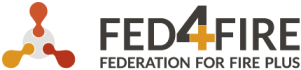 Logo Fed4Fire plus : abstract logo grey circle with 3 nodes coloured red, orange, yellow